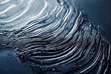 Poster - Abstract Wavy Texture with Glossy Fluid Lines on Dark Surface Creating Visual Depth and Movement for Artistic Backgrounds and Designs