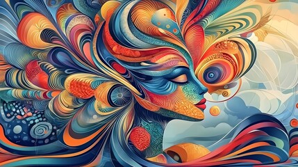 Poster - Harmonious and Mesmerizing Watercolor Artwork Depicting a Peaceful Female Figure Enveloped in a Warm Nature Inspired Palette Evoking Tranquility and Mindfulness
