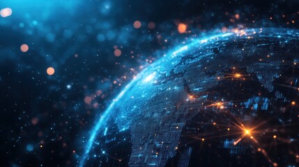 Poster - Global Network Connections Data Flow, Earth, Space, Technology, Futuristic