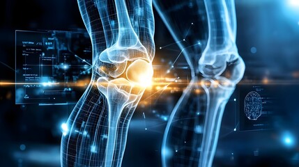 Poster - Advanced AI driven knee anatomy scan with detailed neural network analysis symbolizing innovation and advancements in medical imaging and healthcare technology
