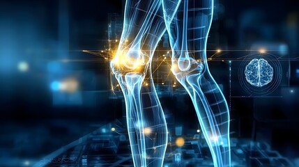 Poster - Futuristic Digital Knee X Ray with AI Enhanced Diagnostic Markers and Cutting Edge Healthcare Interface
