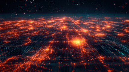 Poster - simulation of power grids transmitting electricity over vast distances, showing the efficiency and science of power distribution.