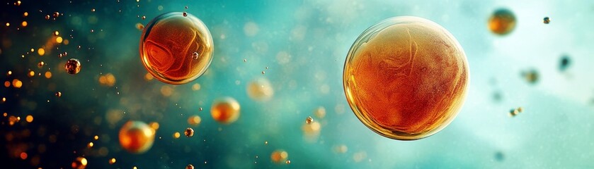 Poster - Vibrant Abstract Microcosmos with Floating Spheres and Soft Light, Exploring the Beauty of Fluid Dynamics and Organic Forms in a Dreamlike Setting