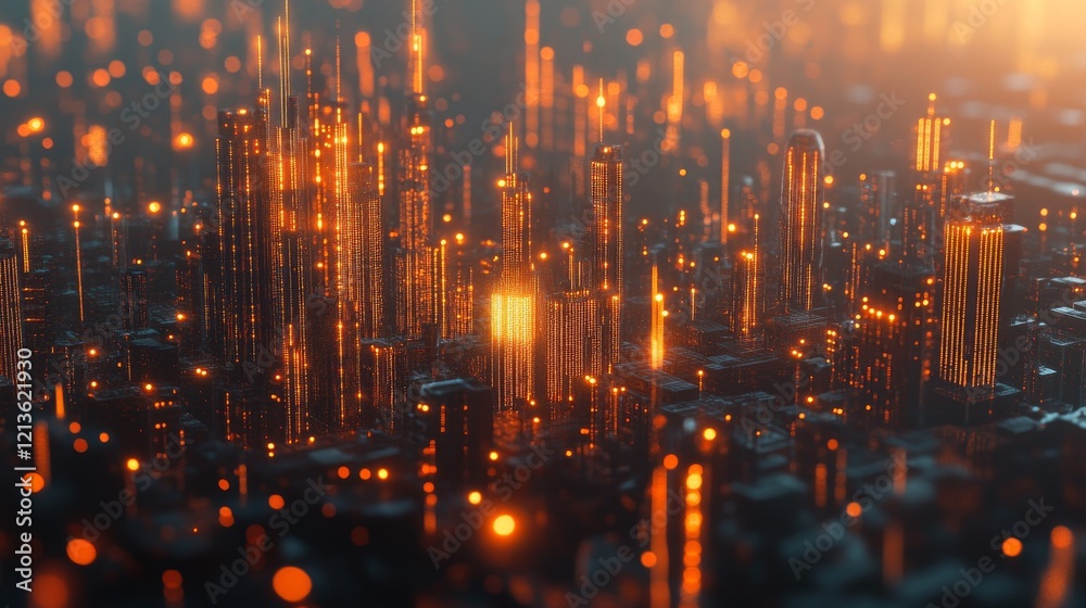 cyber urban framework, luminous data columns, rising network nodes ...