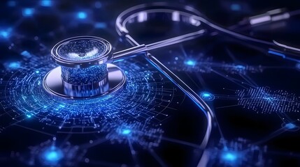 Aufkleber - Futuristic holographic medical data analytics system powered by intelligence displaying real time patient health statistics biometrics and predictive healthcare insights on a 3D virtual interface