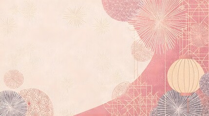 Aufkleber - Elegant Chinese New Year with Glowing Lanterns Intricate Paper Cuttings and Vibrant Festive Fireworks Displayed on a Rich Red Background with a Modern Abstract and Stylized Design