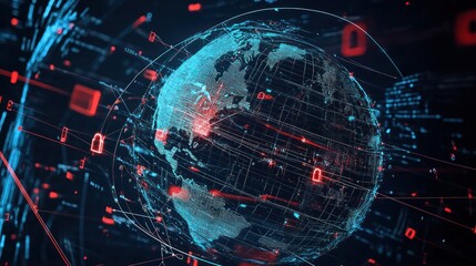 Fototapete - Global network security data threat alert