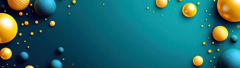 Poster - Colorful Geometric Shapes on Vibrant Teal Background Creating a Playful and Modern Design Aesthetic in Abstract Artistic Concept