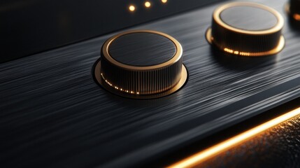 Wall Mural - Black and Gold Knob on Brushed Metal Surface