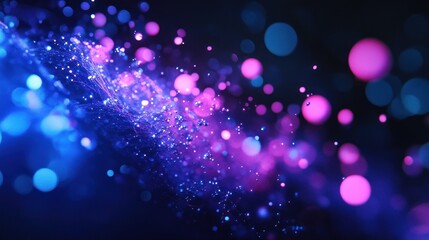 Poster - Abstract blue pink particles flow, dark background, digital art, website banner