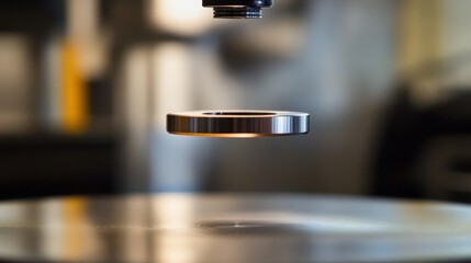 Poster - magnet hovering above a superconductive material, demonstrating magnetic levitation.