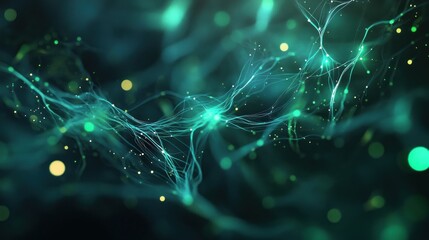Poster - Teal energy network flowing, dark background, abstract design