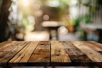 Poster - Ultra Quality Image of Beautiful Empty Brown Wooden Table Top and Blurred