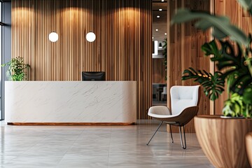 Poster - Vibrant Picture of Company Logo Mockup in the Wooden Office Meeting Room