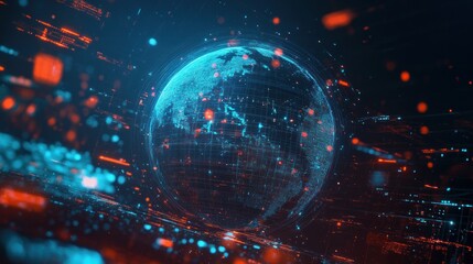 Poster - Global network data flow, digital earth, futuristic background, tech concept