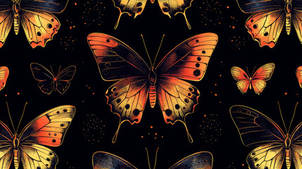 Wall Mural - Captivating Butterfly Seamless Pattern: Elegant Vintage Insect Wings Design