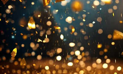 Wall Mural - A dynamic scene of shimmering golden confetti and particles, creating a festive atmosphere.