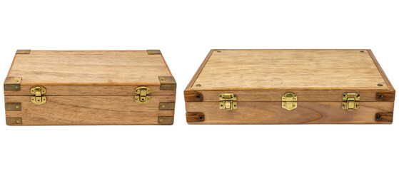 Wall Mural - Two wooden storage boxes with brass clasps isolated with transparent background