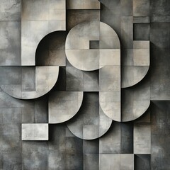 Abstract Geometric Pattern in Soft Grey Tones with Overlapping Shapes and Textures for Modern Design