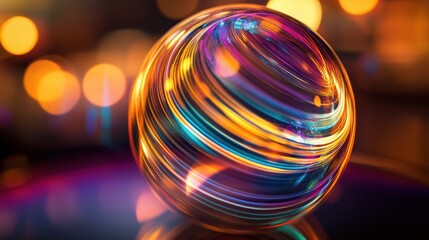 Poster - Abstract Sphere with Neon Lines and Bokeh Lights