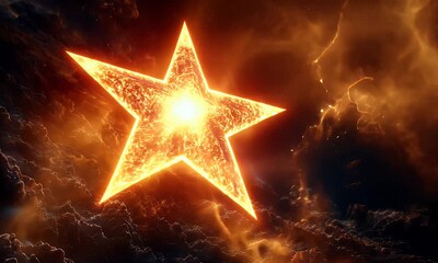 Wall Mural - A fiery star illuminates a cosmic scene, blending celestial beauty with vibrant colors.