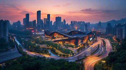 Wall Mural - beautiful night view of the city of china at dusk