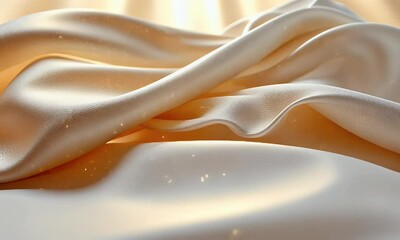 Wall Mural - A flowing, luminous fabric draped elegantly, illuminated by soft light, creating a serene atmosphere.