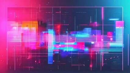 abstract digital art; vibrant neon shapes; futuristic background; tech website banner