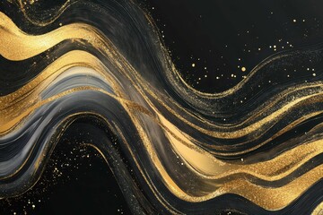 Poster - Abstract gold and black wave design with shimmering effects for artistic backgrounds