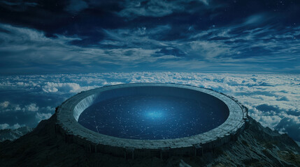 Wall Mural - an enigmatic observatory orbiting a distant star beneath a starry night sky