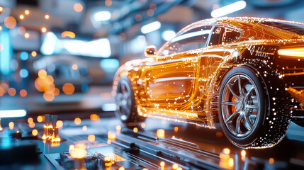 Leinwandbilder - close up of digital automotive design interface showcasing futuristic car with glowing elements and intricate details, highlighting innovation and technology