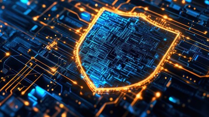Poster - Cyber Security Shield Glowing Circuit Board