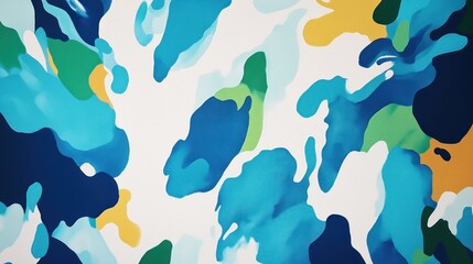 Poster - Abstract swirling paint, blue green yellow, white background, design texture
