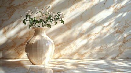 Wall Mural - Elegant Vase with Flowers in Sunlit Marble Interior - Ideal for Interior Design Inspirations