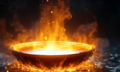Wall Mural - A glowing bowl of molten lava, radiating sparks and light, creating an enchanting visual effect.