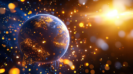 Leinwandbilder - conceptual image of Earth illuminated by glowing lights, surrounded by cosmic atmosphere, showcasing beauty of our planet in space