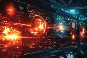 Poster - Futuristic control room displays advanced data visualization and analysis in a high-tech environment