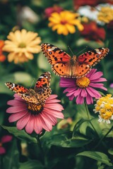 Wall Mural - Butterflies on flowers