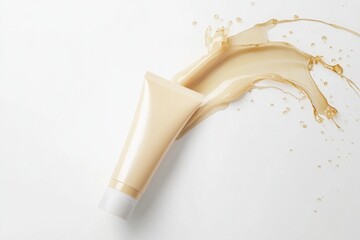 Poster - Hand cream tube mockup showcasing elegant design and smooth texture against a pristine white backdrop