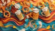 © KORJUDZ - Colorful Abstract Illustration of Beer Mugs and Pretzels Celebration