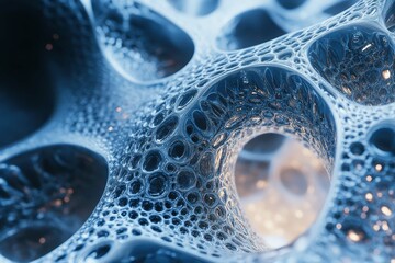 Poster - Close-up view of intricate blue structure showcasing organic patterns and textures under soft lighting