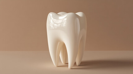 Wall Mural - 3D illustration featuring glossy white tooth sculpture, showcasing its smooth curves and realistic texture against neutral background. This artistic representation emphasizes dental health