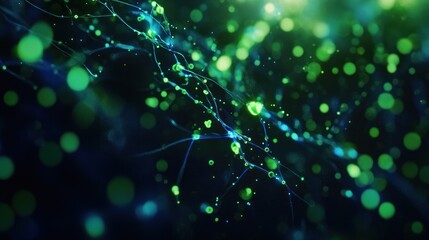 Poster - Abstract green energy flow, dark background, bokeh, digital art, website banner