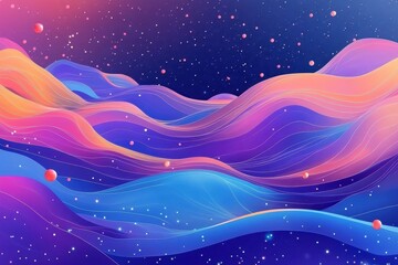 Poster - abstract waves of vibrant colors flowing across the canvas in a cosmic space during a starry night