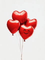 Poster - Red heart-shaped balloons with smiling face