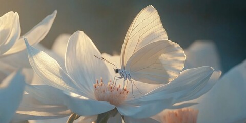 Wall Mural - White flower with butterfly,