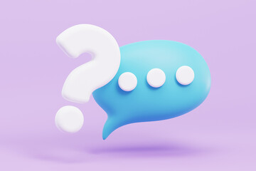 Fototapete - 3D speech bubbles question mark icon sign or frequently ask question. FAQ, frequently asked questions concept. question answer sign or problem with 3d cartoon style concept. 3D rendering illustration