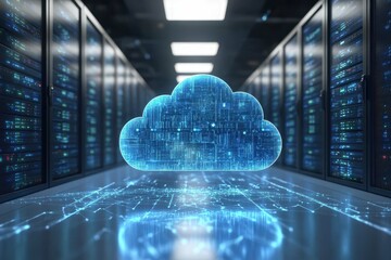 Poster - Data storage technology and digital cloud computing concept in a server room environment