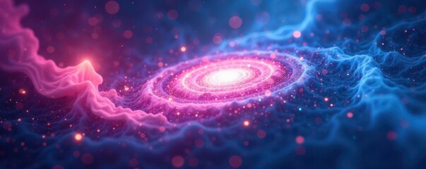 Wall Mural - Swirling blue pink nebula, cosmic abstract blur, bokeh effect , bright, gradient