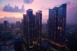© Tanu - Stunning skyline at dusk showcasing modern skyscrapers and colorful clouds in urban landscape